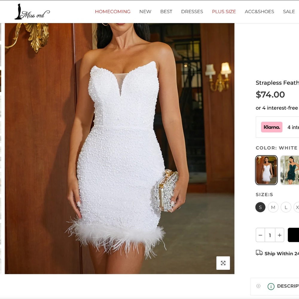 Strapless Feather White Sequin Dress